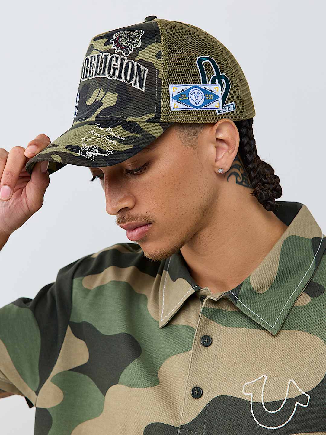 True Religion -Multi-logo Trucker Hat