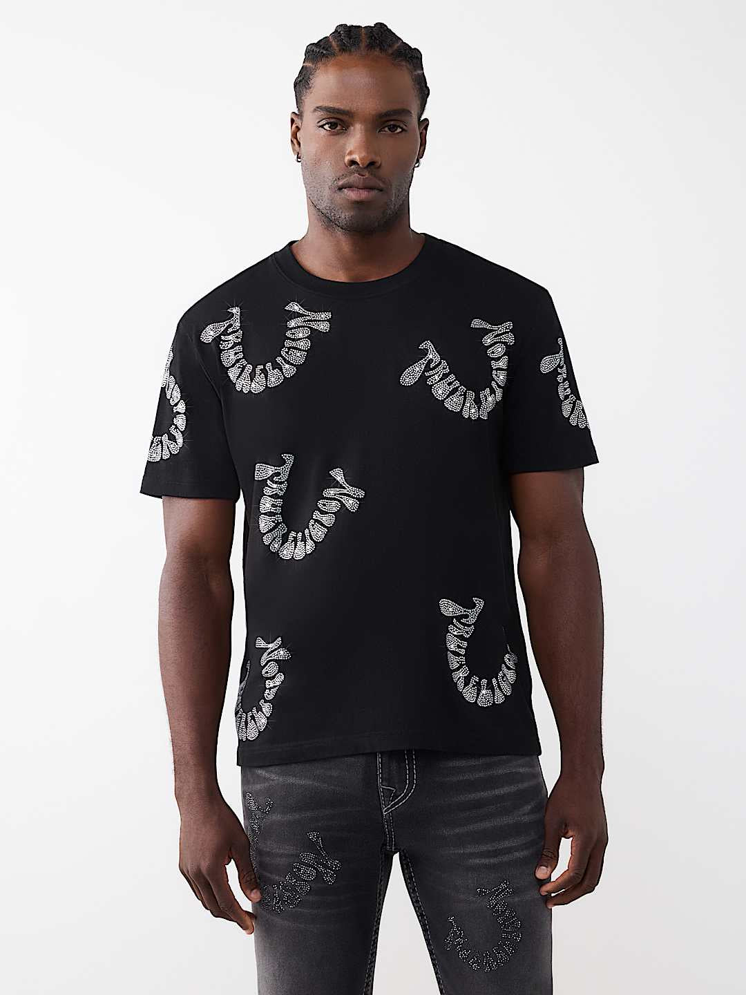 True Religion - Warped Logo Rhinestone Heavyweight Tee