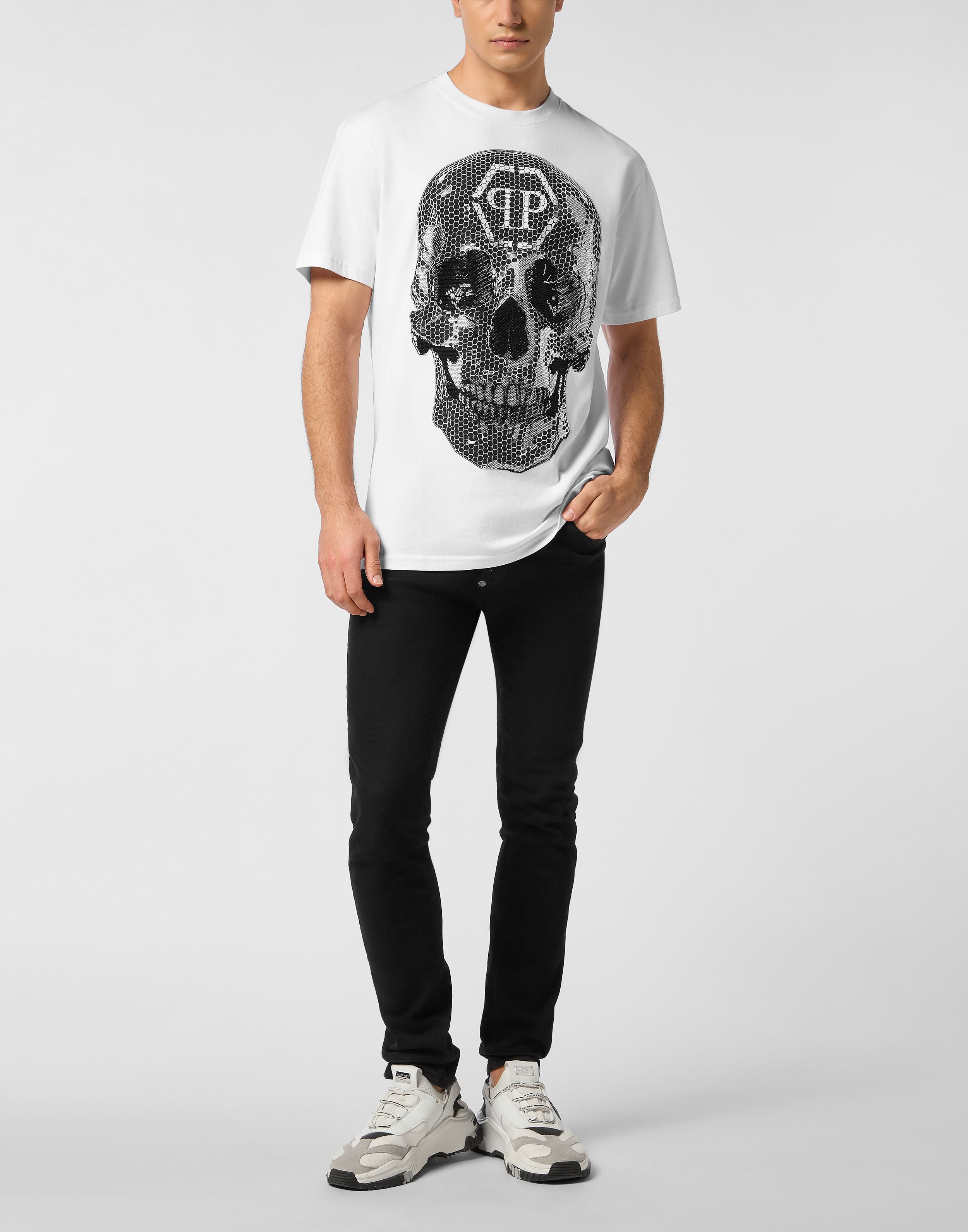 PHILIPP PLEIN - Round Neck T-Shirt Skull Strass
