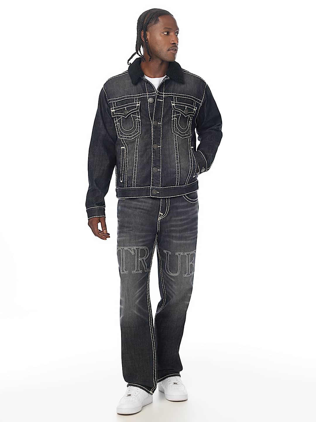 True Religion - Super T Oversized Denim Sherpa Trucker Jacket