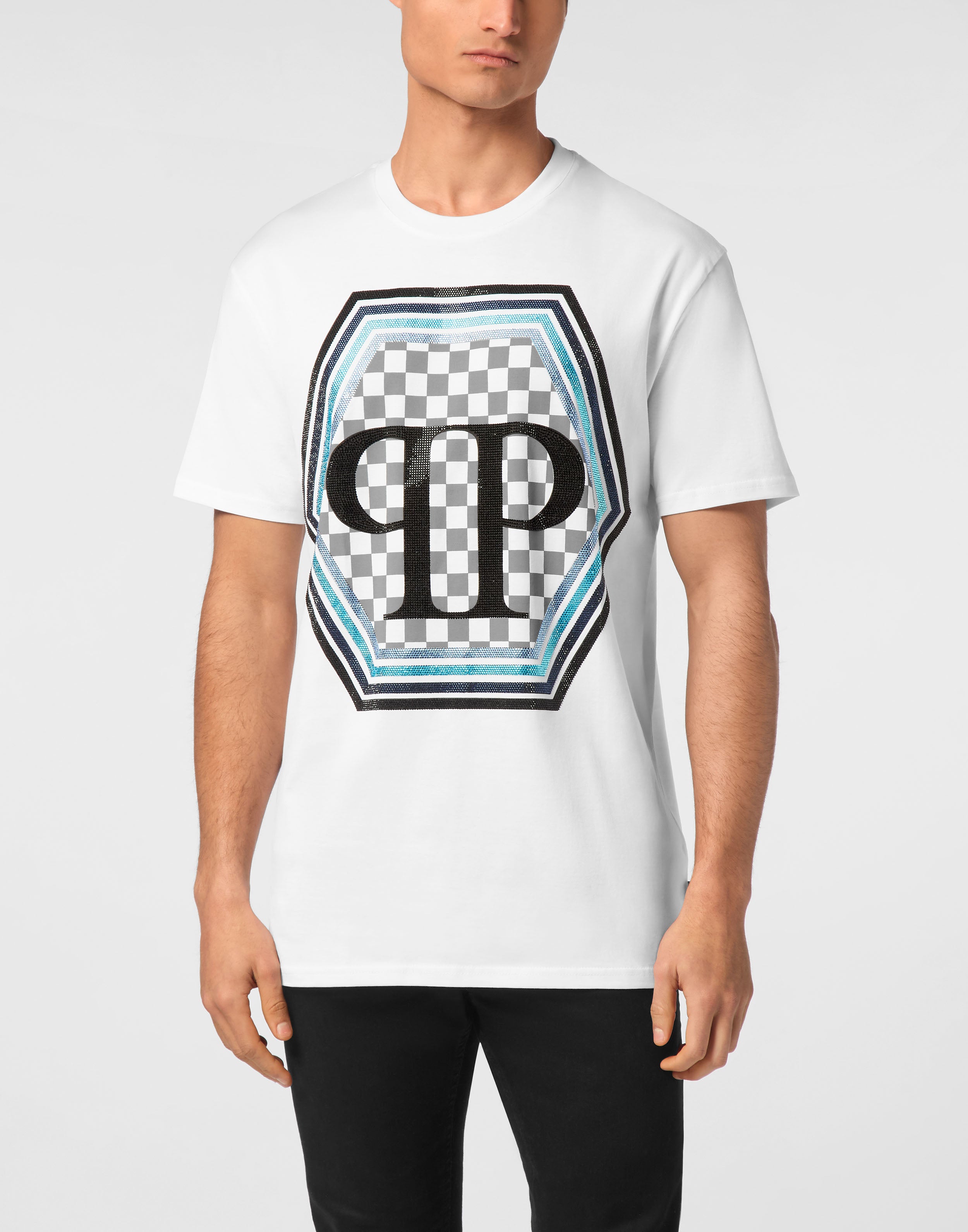 PHILIPP PLEIN - Jersey T-shirt Round Neck SS Strass Hexagon