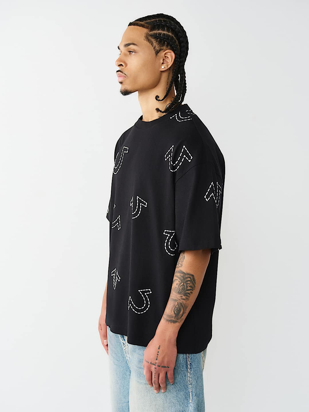 True Religion - Horseshoe Print Logo Heavyweight Oversized Tee