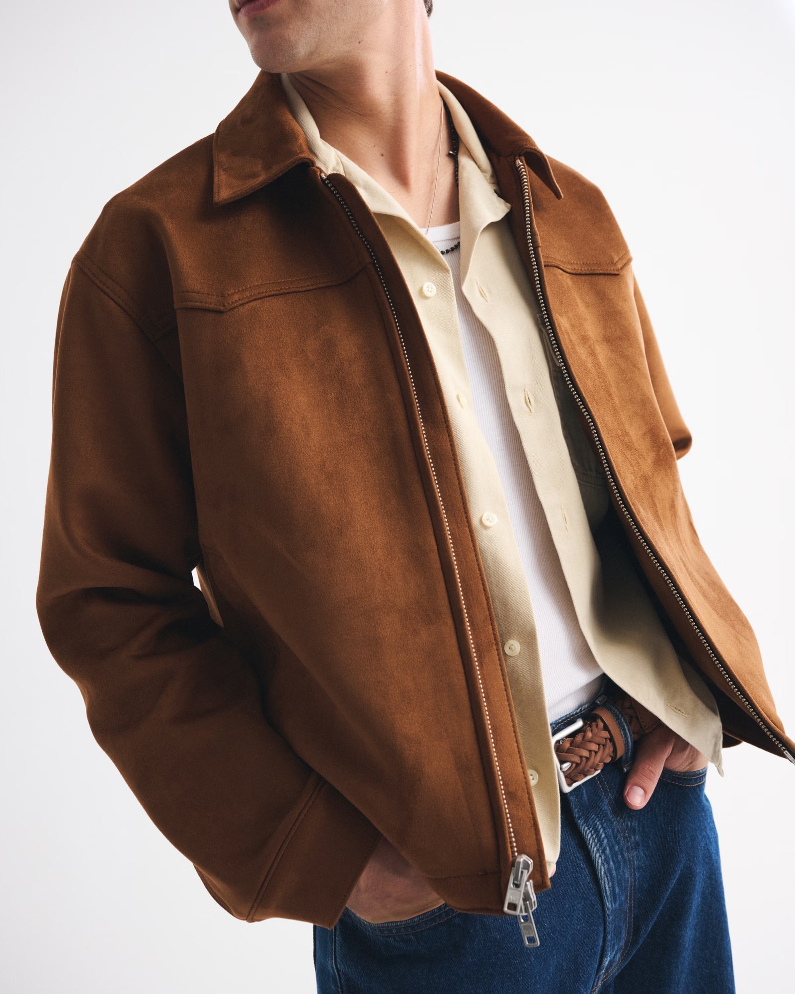 Abercrombie & Fitch - Vegan Pony Hair Zip Trucker Jacket
