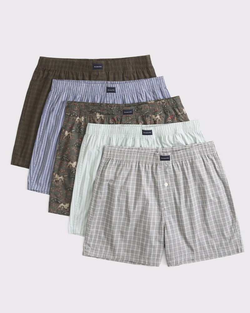 Abercrombie & Fitch - 5-Pack Woven Logo Boxers IMMEDIATE