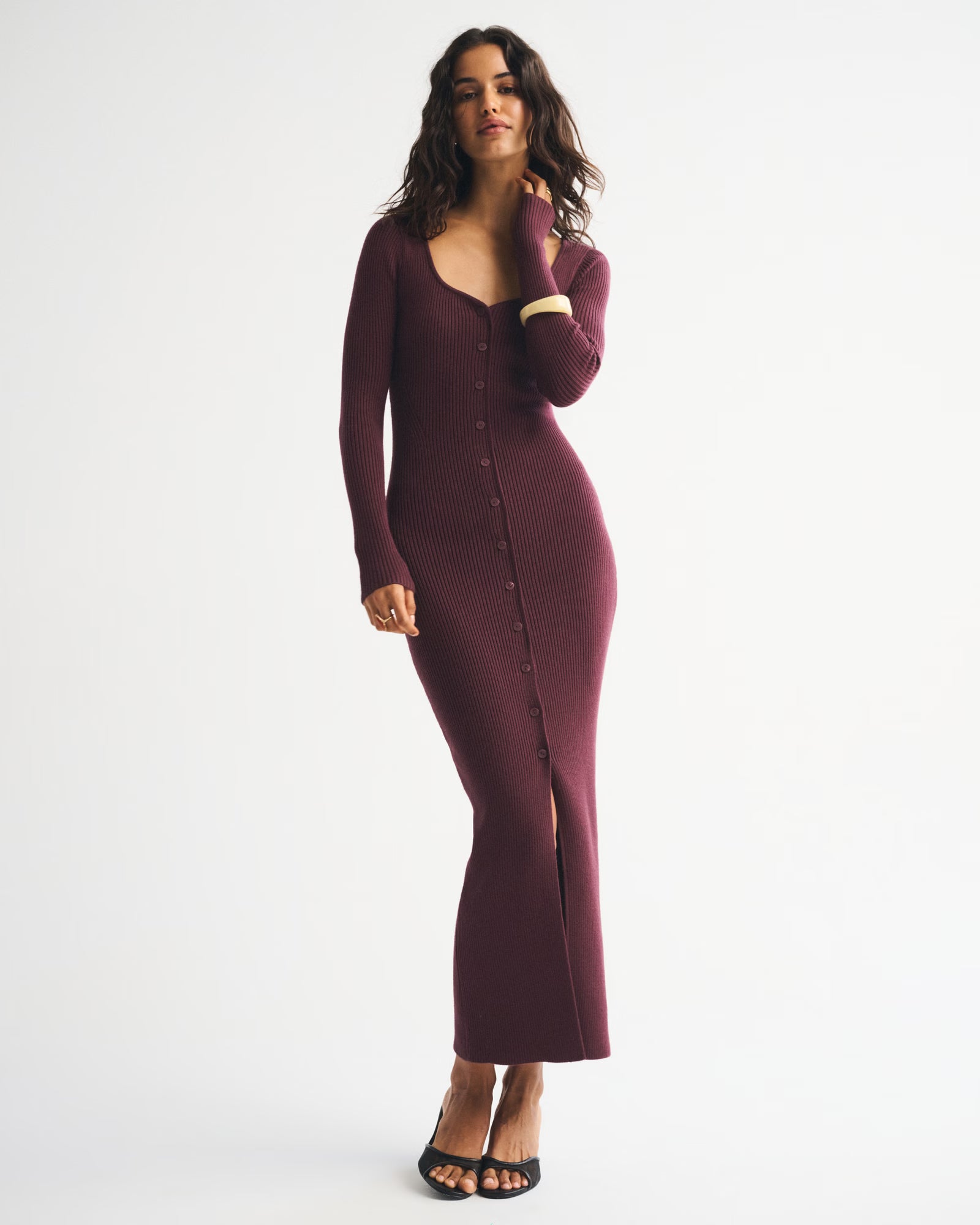 Abercrombie & Fitch - Long-Sleeve Button-Through Maxi Sweater Dress
