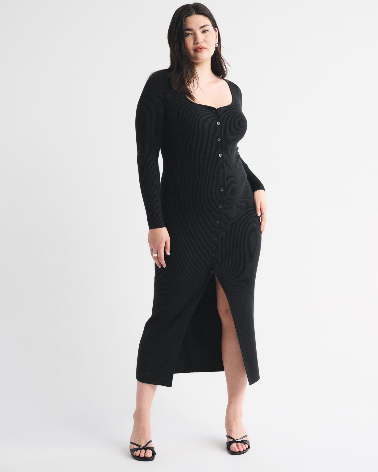 Abercrombie & Fitch - Long-Sleeve Button-Through Maxi Sweater Dress