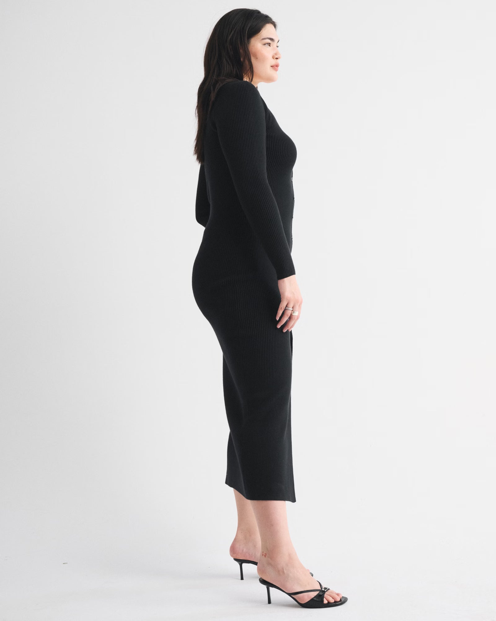 Abercrombie & Fitch - Long-Sleeve Button-Through Maxi Sweater Dress