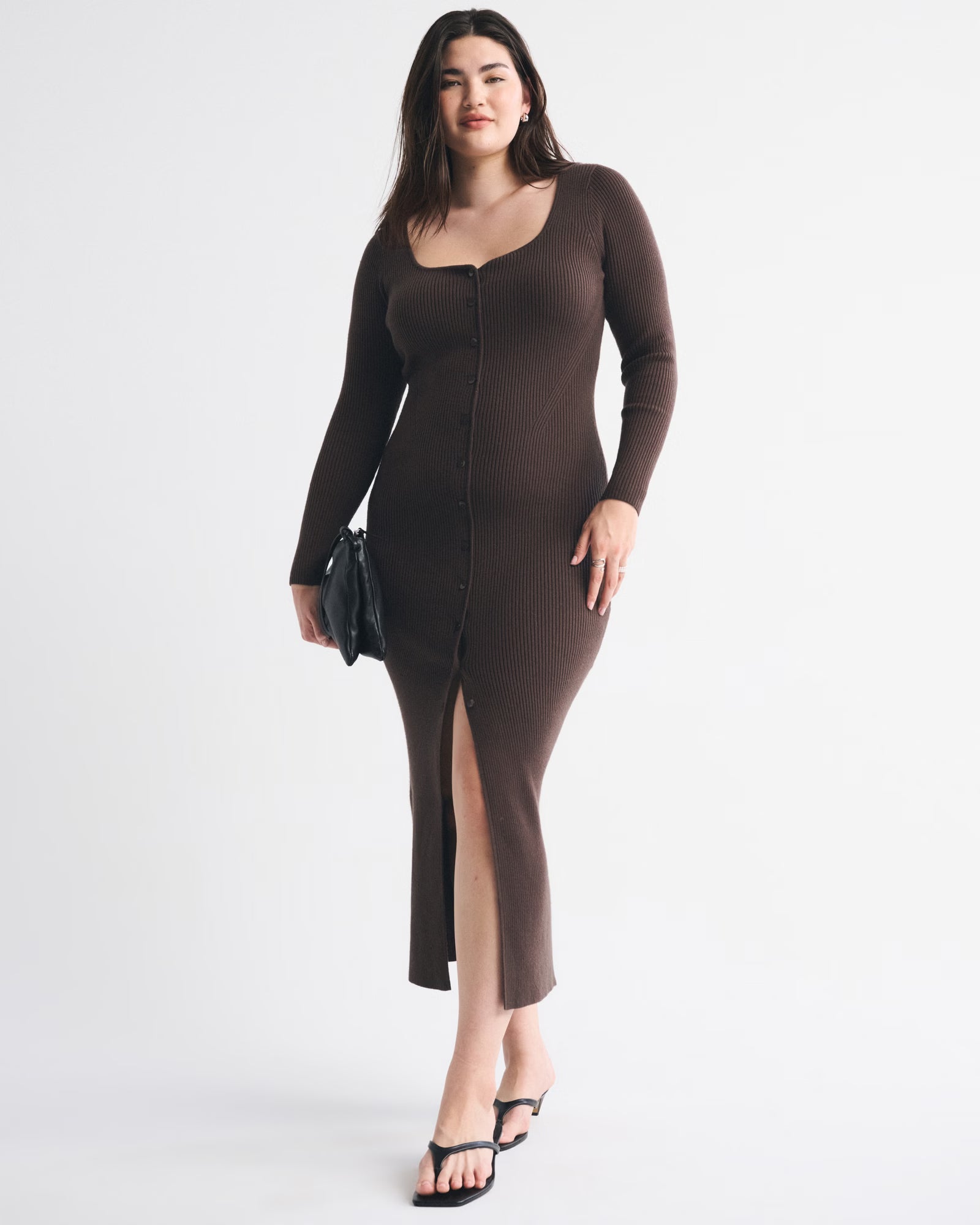 Abercrombie & Fitch - Long-Sleeve Button-Through Maxi Sweater Dress