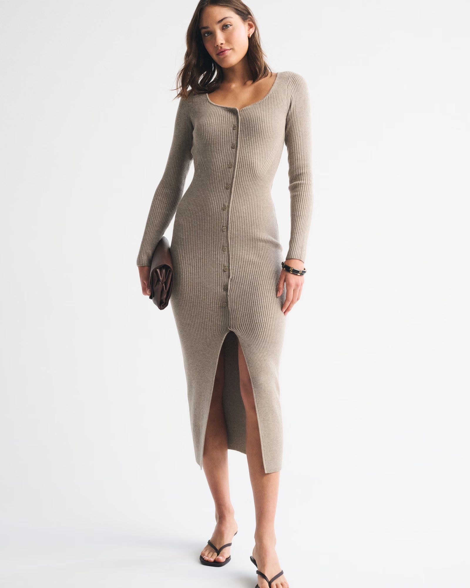 Abercrombie & Fitch - Long-Sleeve Button-Through Maxi Sweater Dress