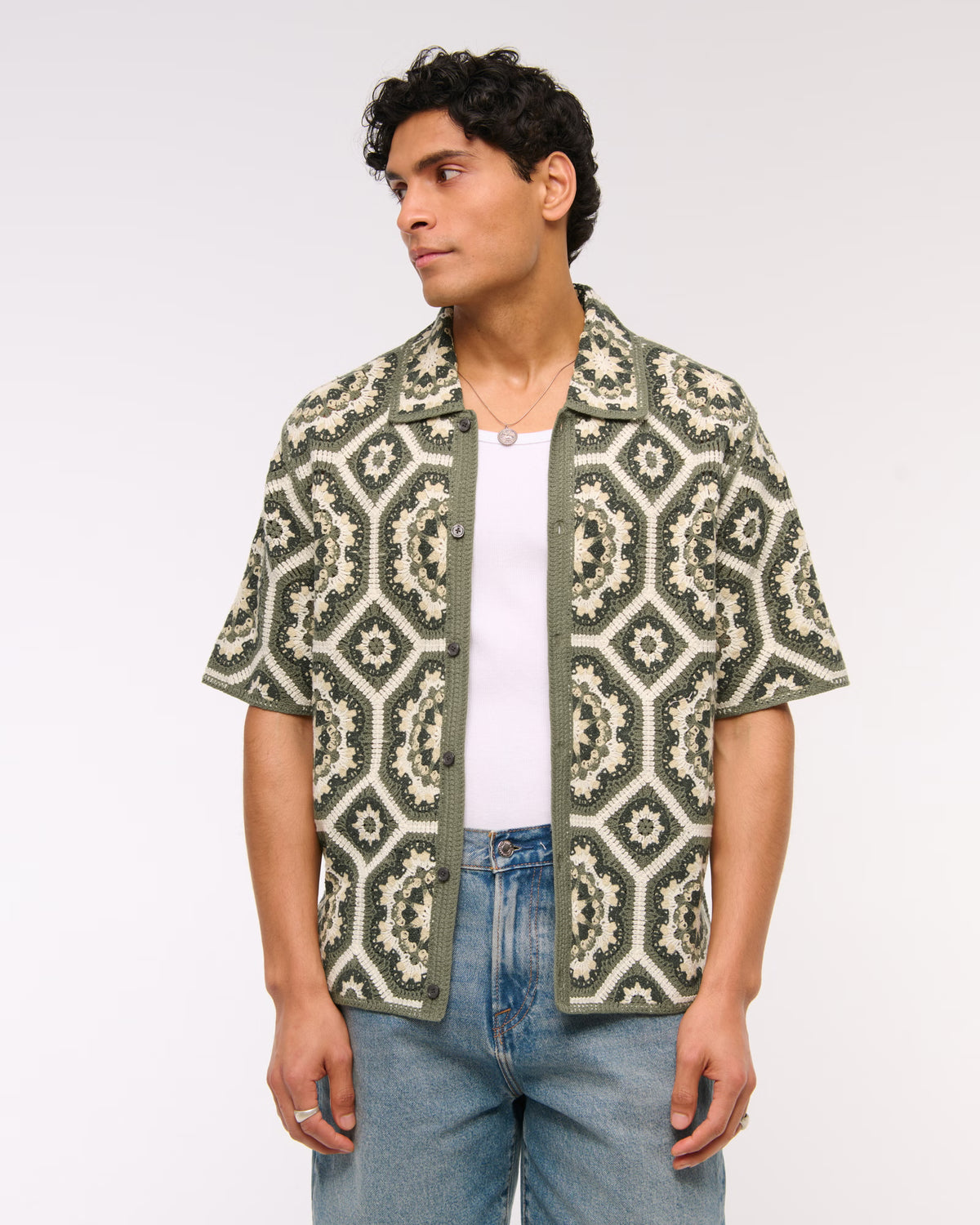 Abercrombie & Fitch - Crochet-Style Button-Through Sweater Polo