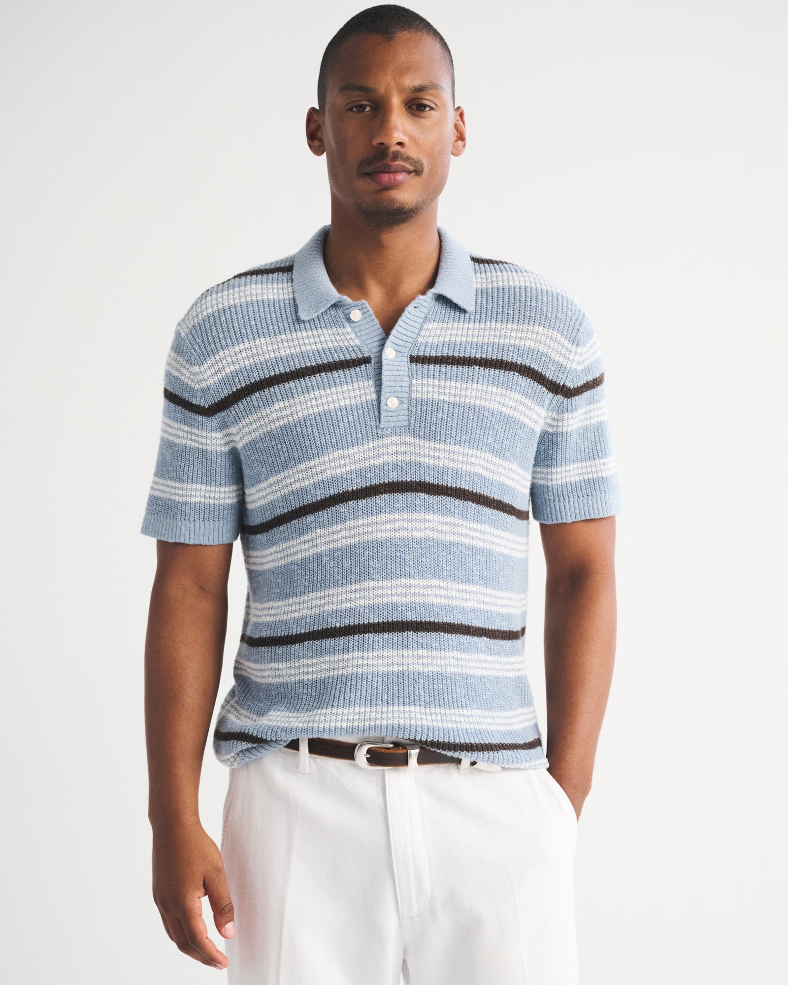 Abercrombie & Fitch - 100% Cotton Striped 3-Button Sweater Polo