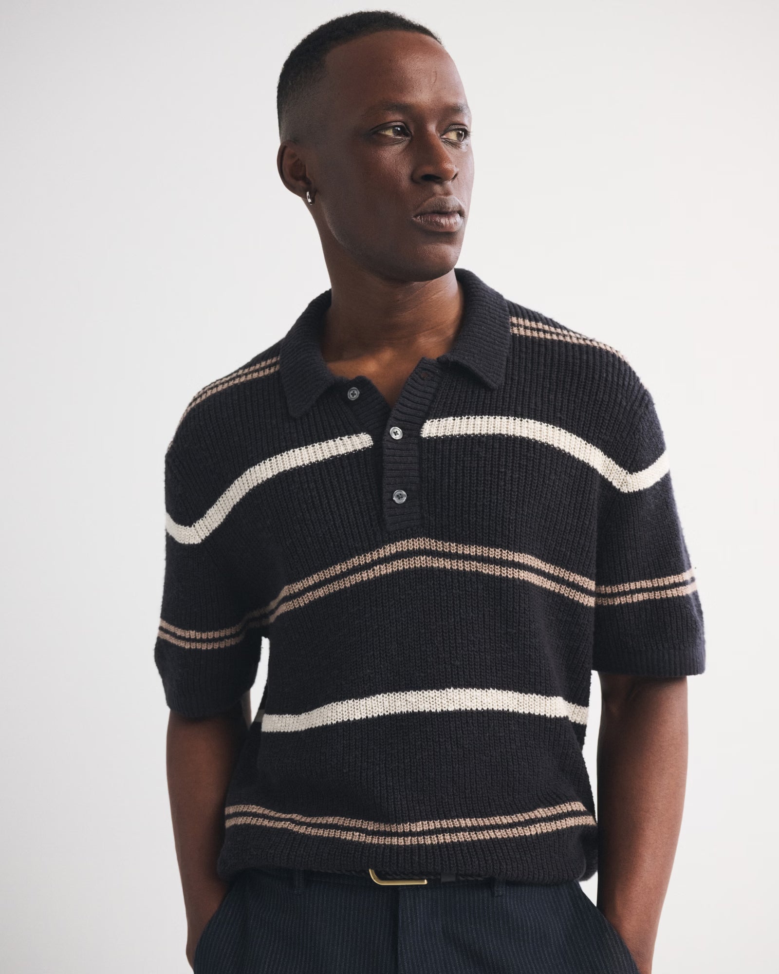 Abercrombie & Fitch - 100% Cotton Striped 3-Button Sweater Polo