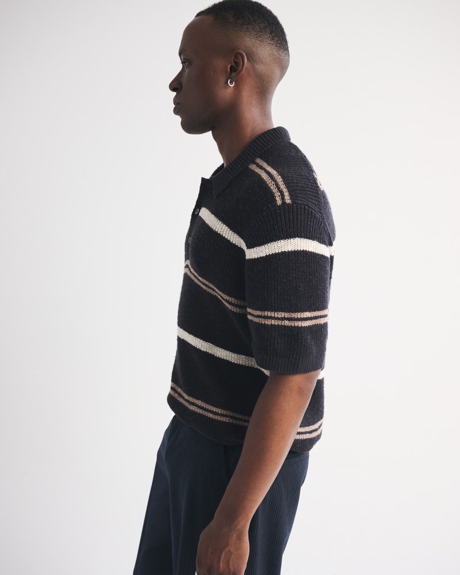 Abercrombie & Fitch - 100% Cotton Striped 3-Button Sweater Polo
