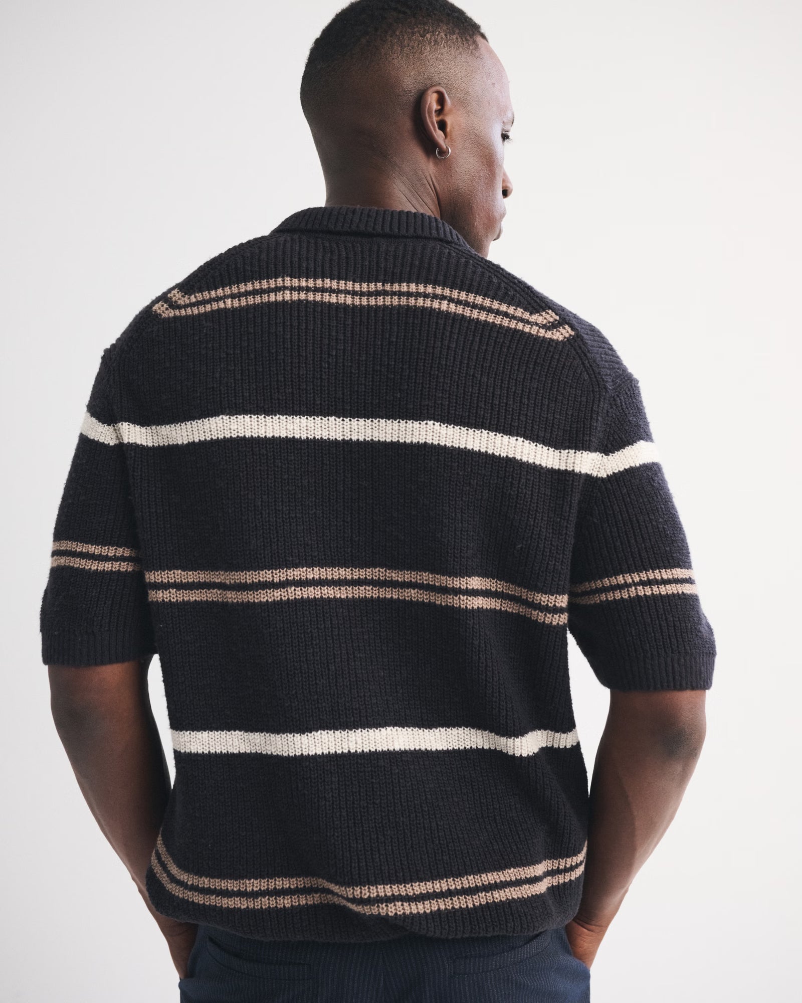 Abercrombie & Fitch - 100% Cotton Striped 3-Button Sweater Polo