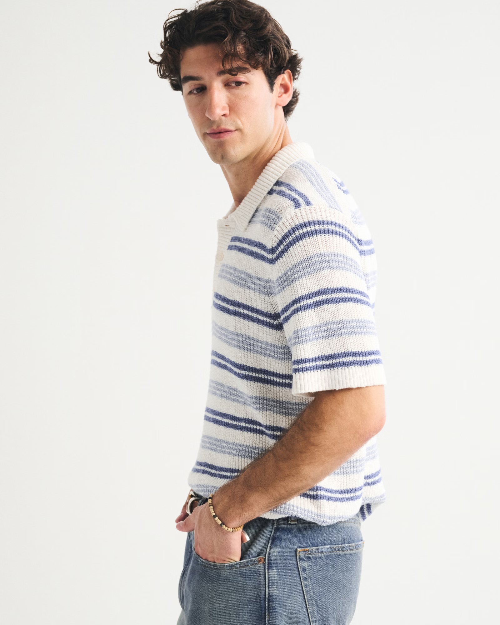 Abercrombie & Fitch - 100% Cotton Striped 3-Button Sweater Polo