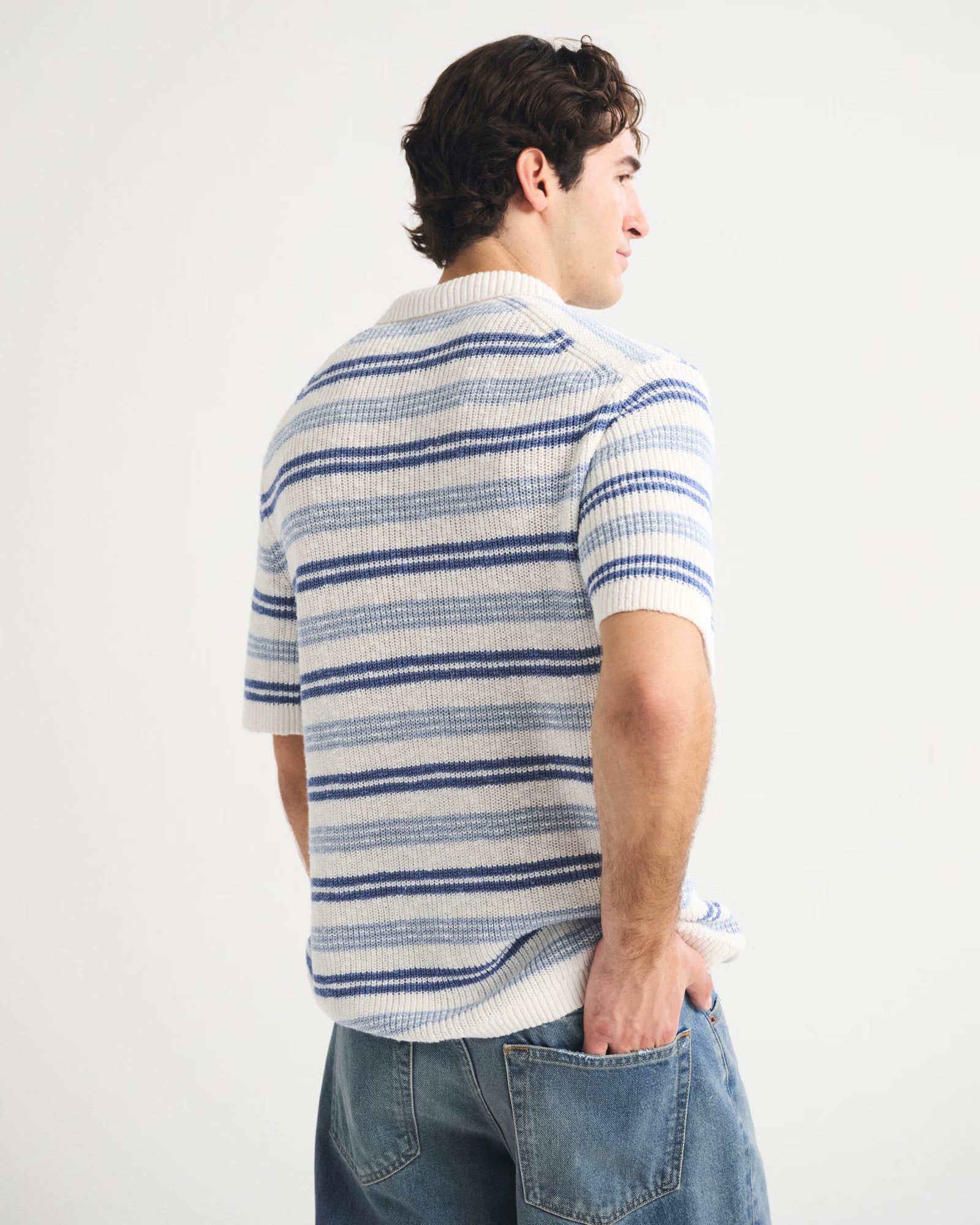 Abercrombie & Fitch - 100% Cotton Striped 3-Button Sweater Polo