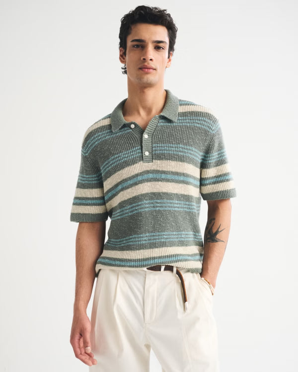 Abercrombie & Fitch - 100% Cotton Striped 3-Button Sweater Polo