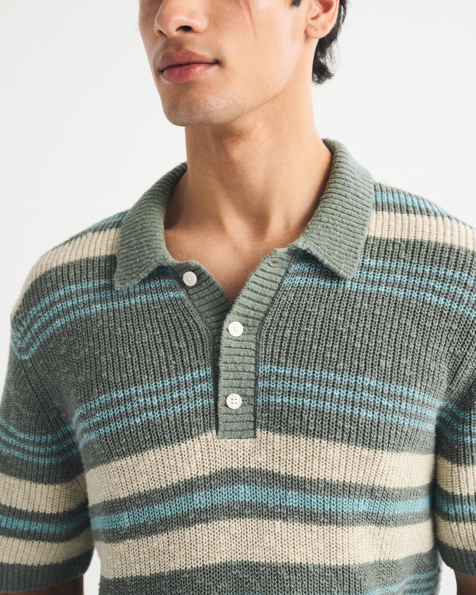 Abercrombie & Fitch - 100% Cotton Striped 3-Button Sweater Polo IMMEDIATE