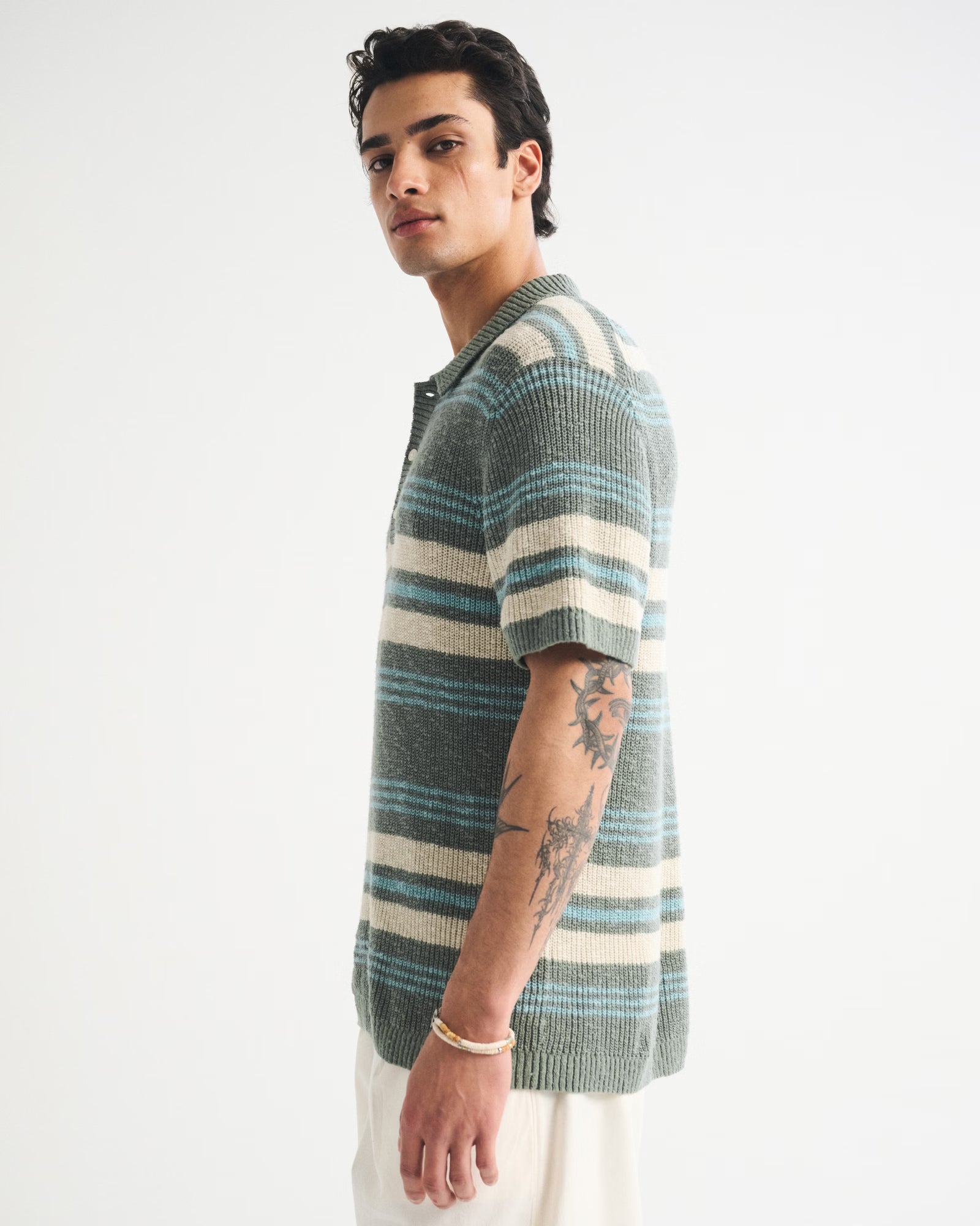 Abercrombie & Fitch - 100% Cotton Striped 3-Button Sweater Polo IMMEDIATE