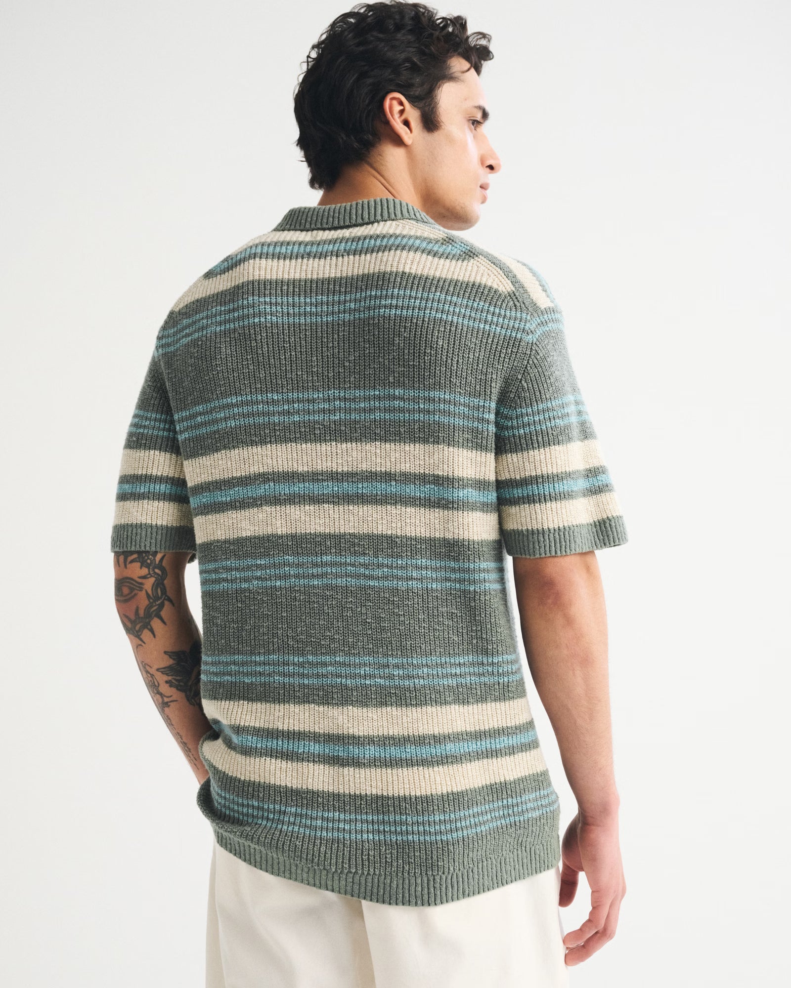 Abercrombie & Fitch - 100% Cotton Striped 3-Button Sweater Polo IMMEDIATE