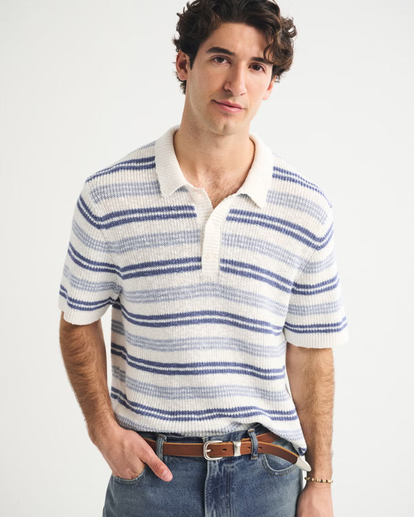 Abercrombie & Fitch - 100% Cotton Striped 3-Button Sweater Polo
