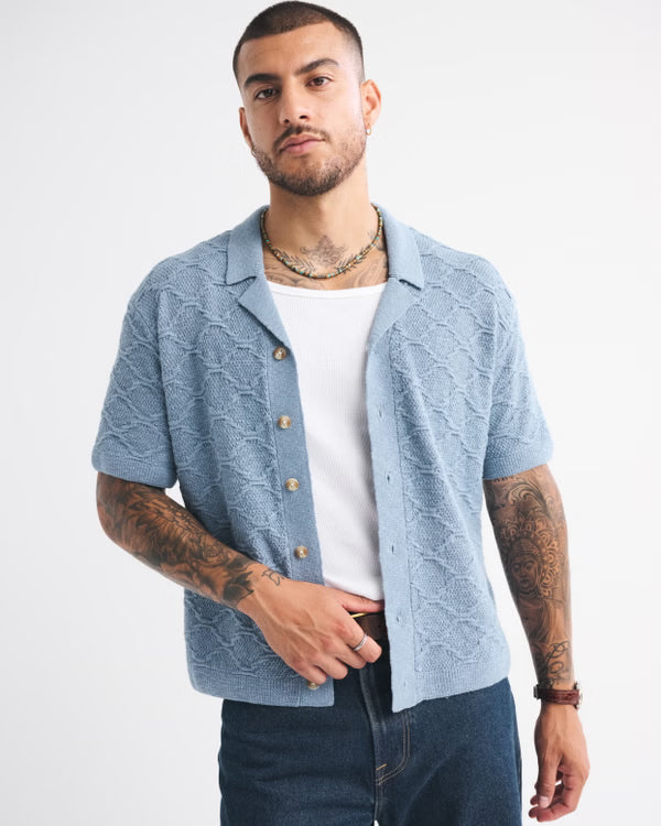 Abercrombie & Fitch - Crochet-Style Button-Through Sweater Polo IMMEDIATE