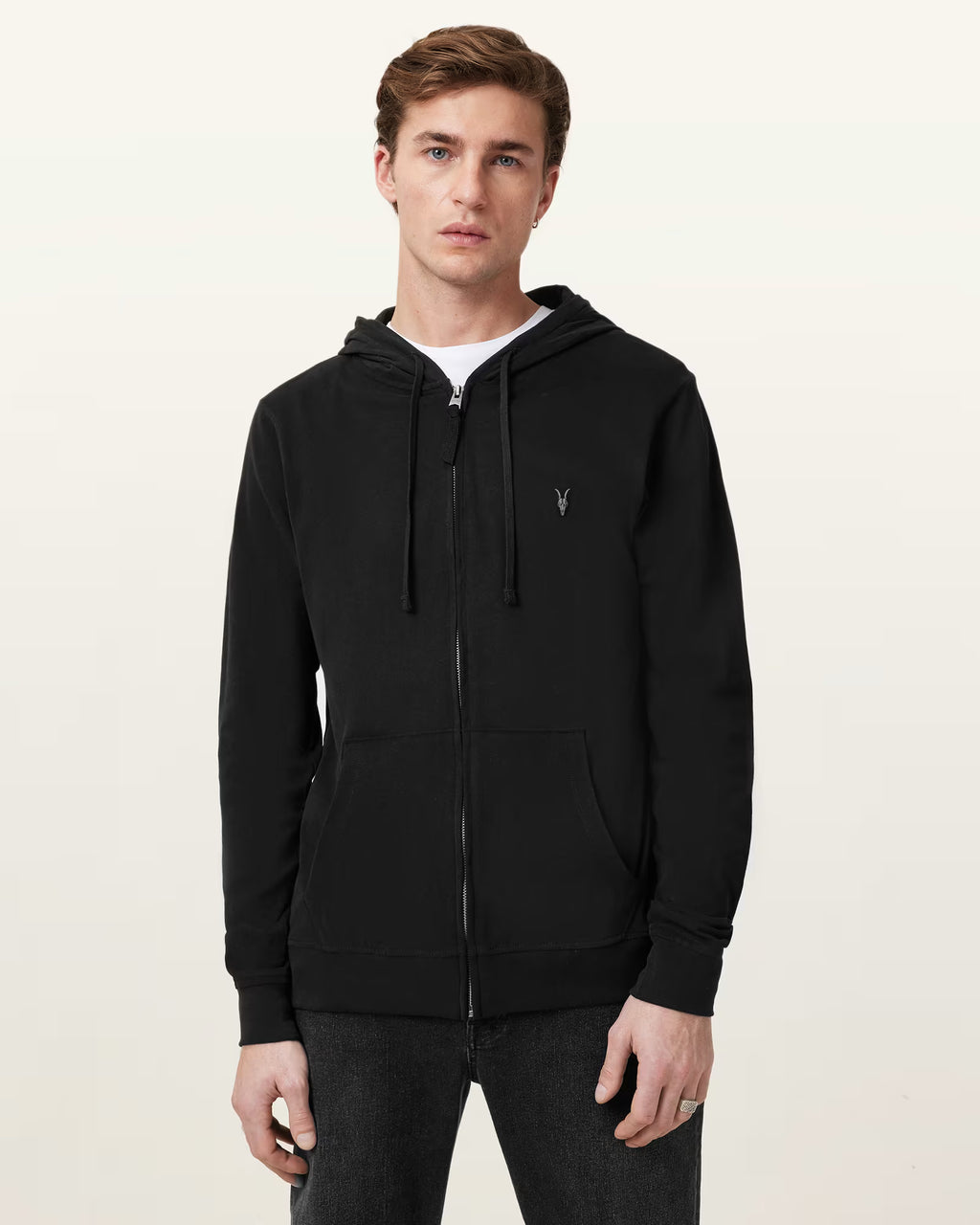 Allsaints - Brace Zip Up Ramskull Hoodie
