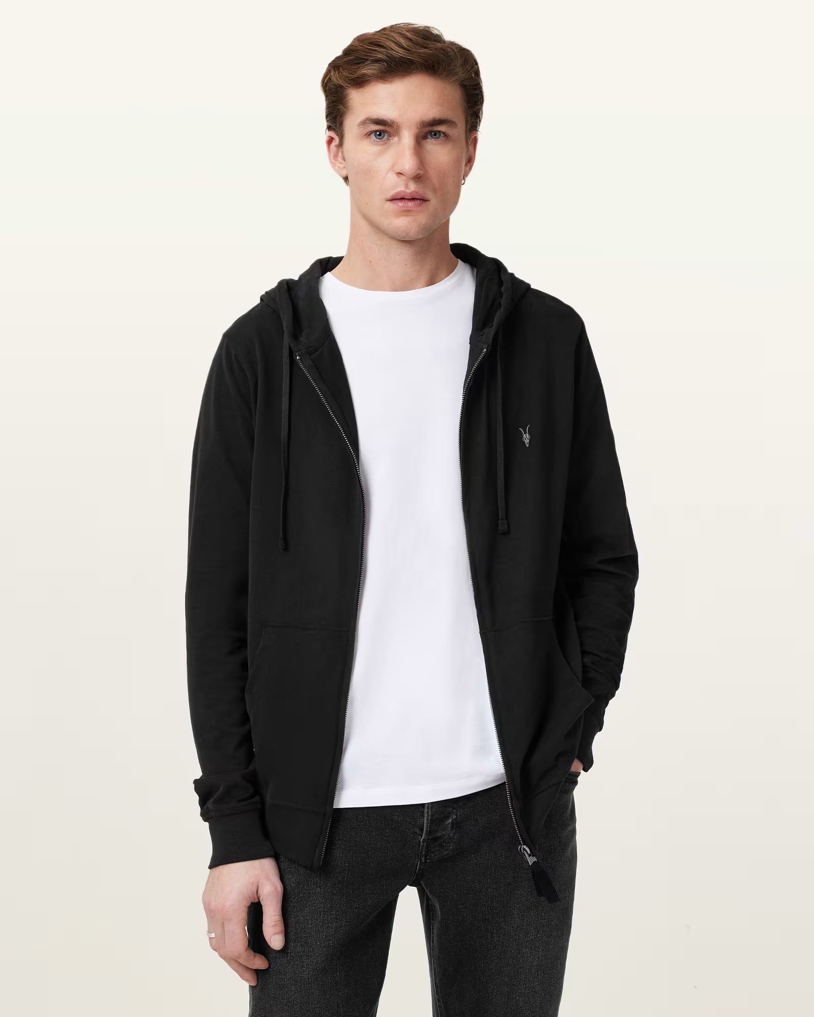 Allsaints - Brace Zip Up Ramskull Hoodie