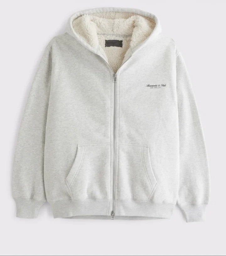Abercrombie & Fitch - Sherpa-Lined Logo Full-Zip Hoodie IMMEDIATE