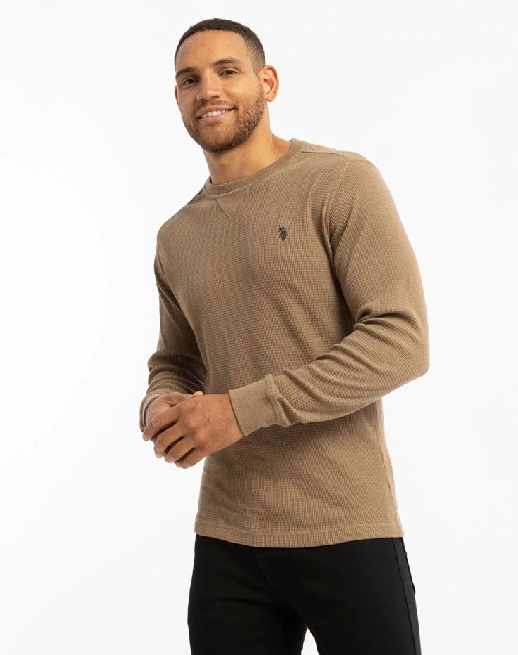 U.S. Polo - Waffle Knit Long Sleeve Crewneck IMMEDIATE