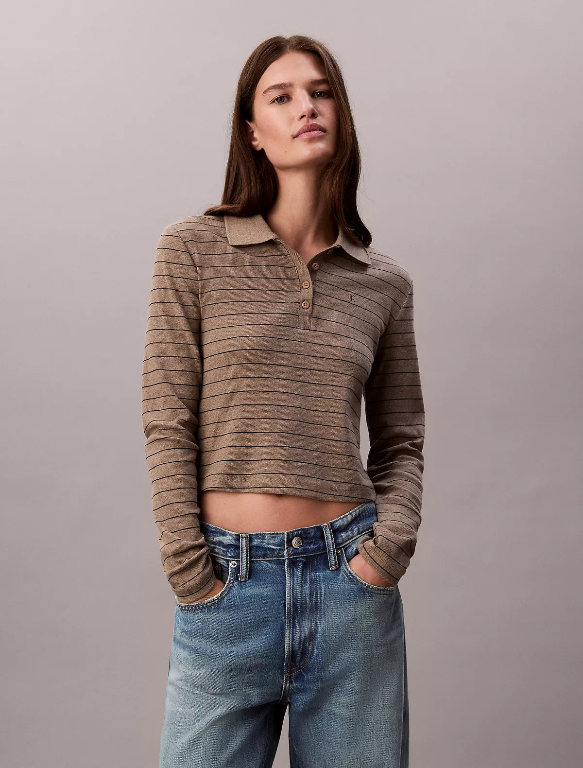 Calvin Klein - Cotton Contour Rib Long Sleeve Polo