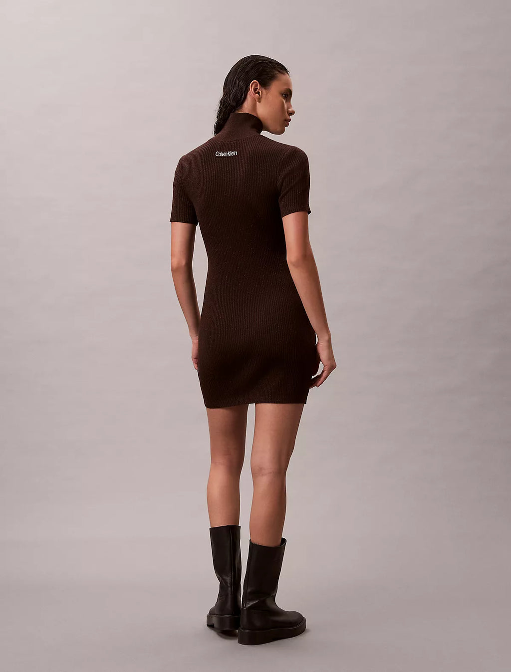 Calvin Klein - Lurex Merino Wool Blend Rib Sweater Dress