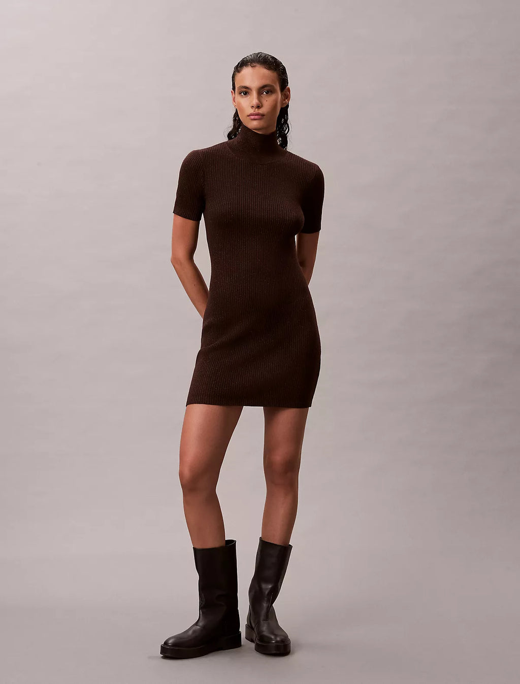 Calvin Klein - Lurex Merino Wool Blend Rib Sweater Dress