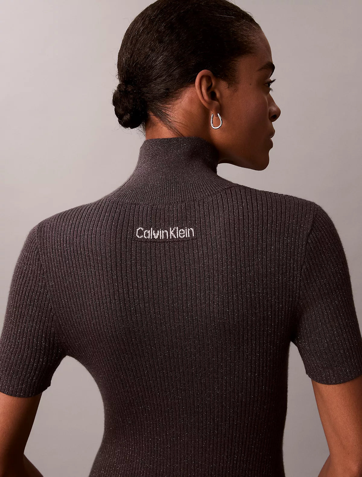 Calvin Klein - Lurex Merino Wool Blend Rib Sweater Dress