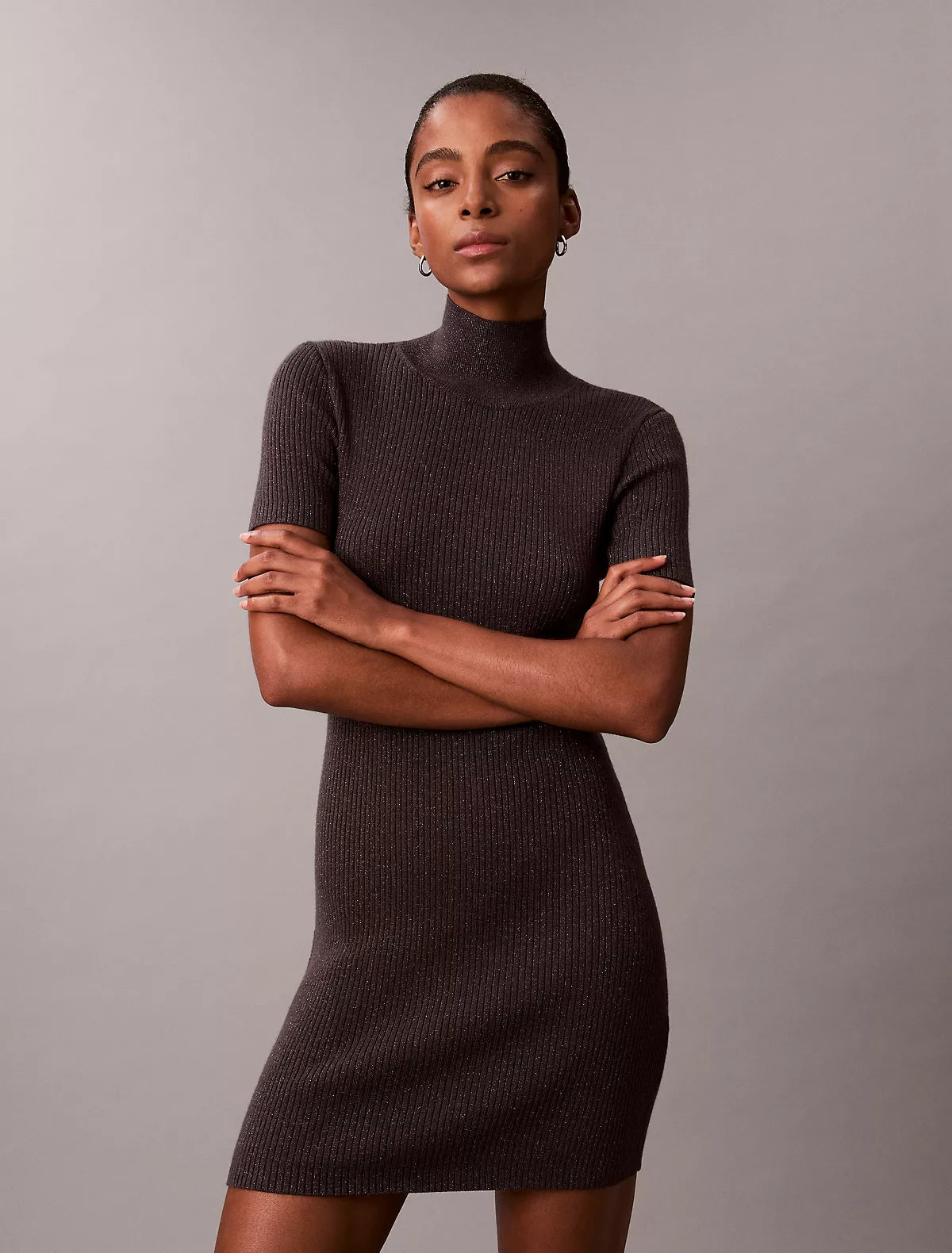 Calvin Klein - Lurex Merino Wool Blend Rib Sweater Dress