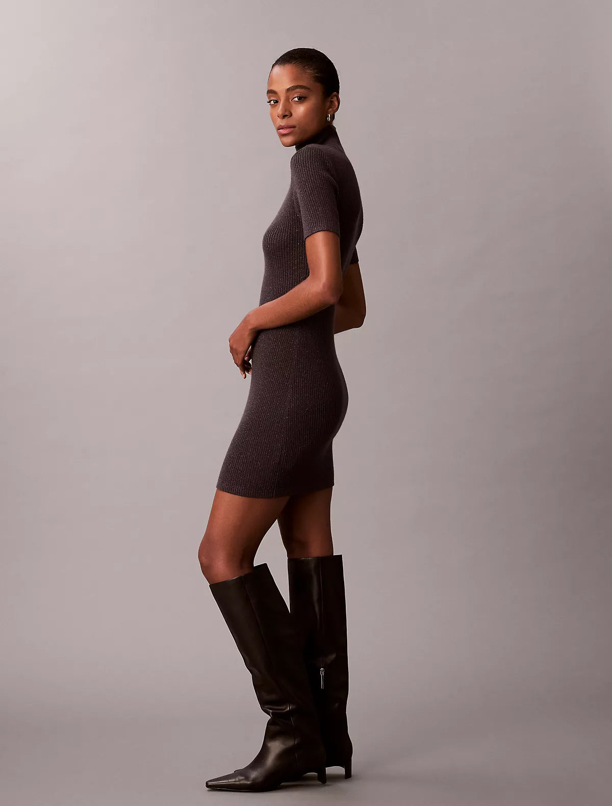 Calvin Klein - Lurex Merino Wool Blend Rib Sweater Dress