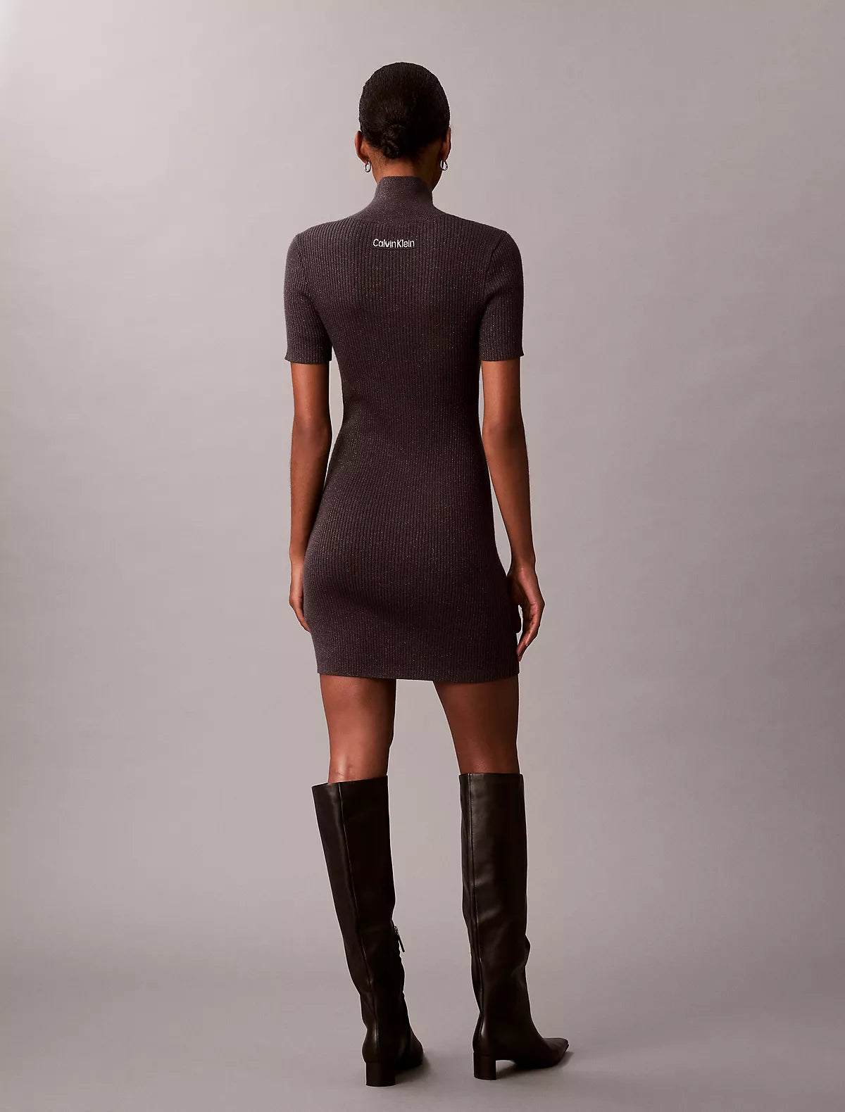 Calvin Klein - Lurex Merino Wool Blend Rib Sweater Dress