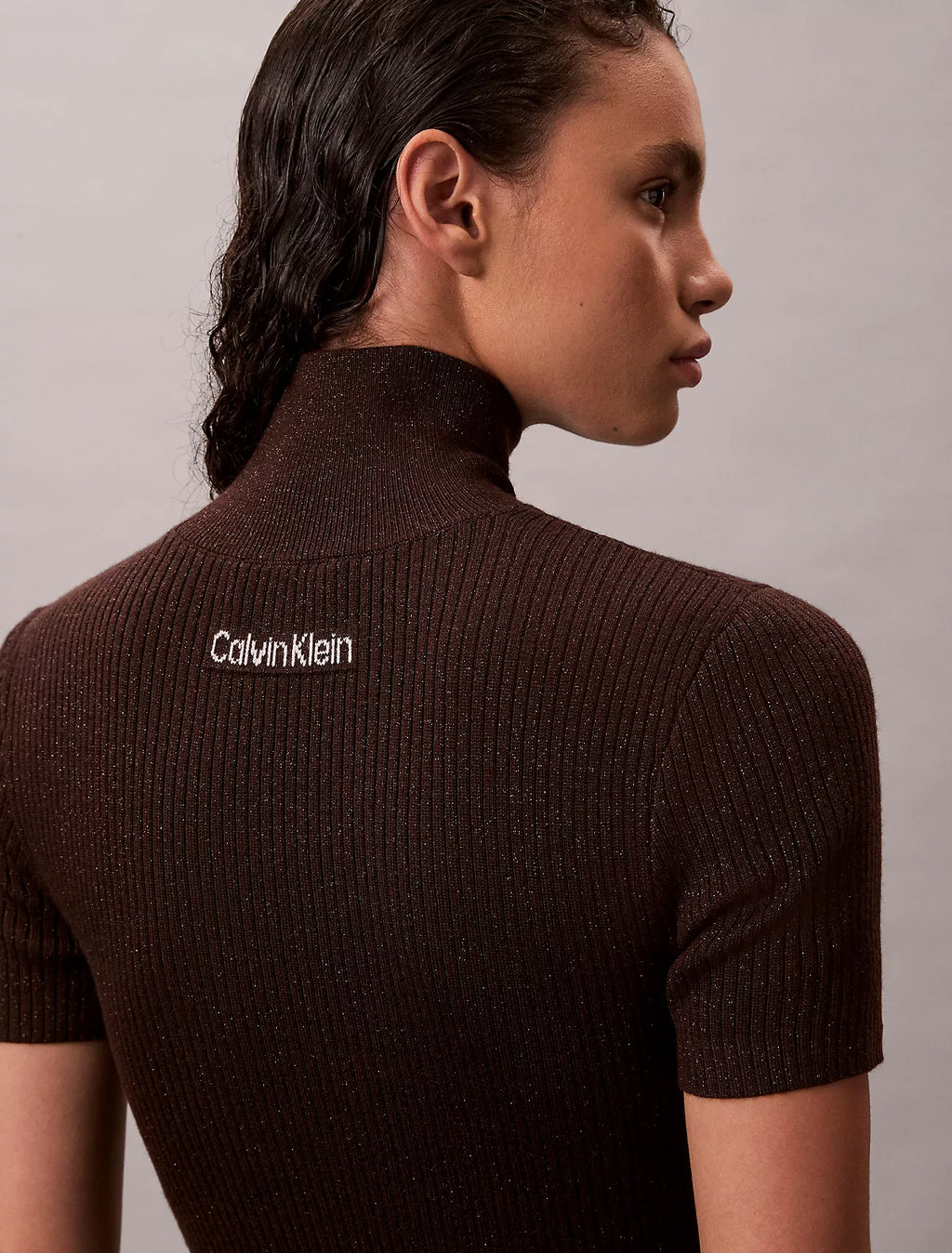 Calvin Klein - Lurex Merino Wool Blend Rib Sweater Dress