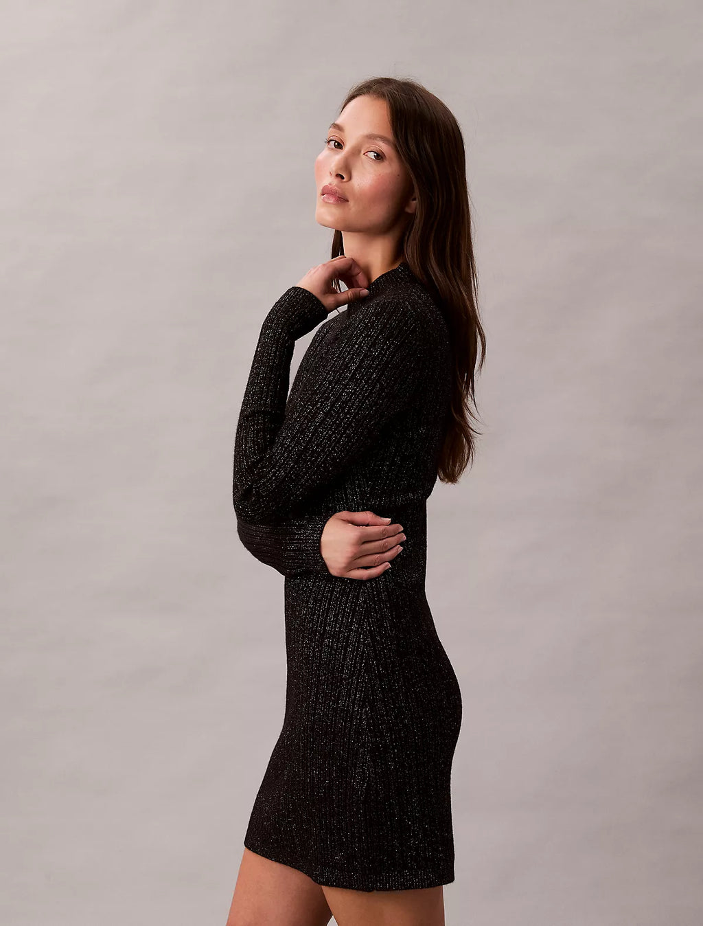 Calvin Klein - Lurex Merino Wool Blend Mini Sweater Dress