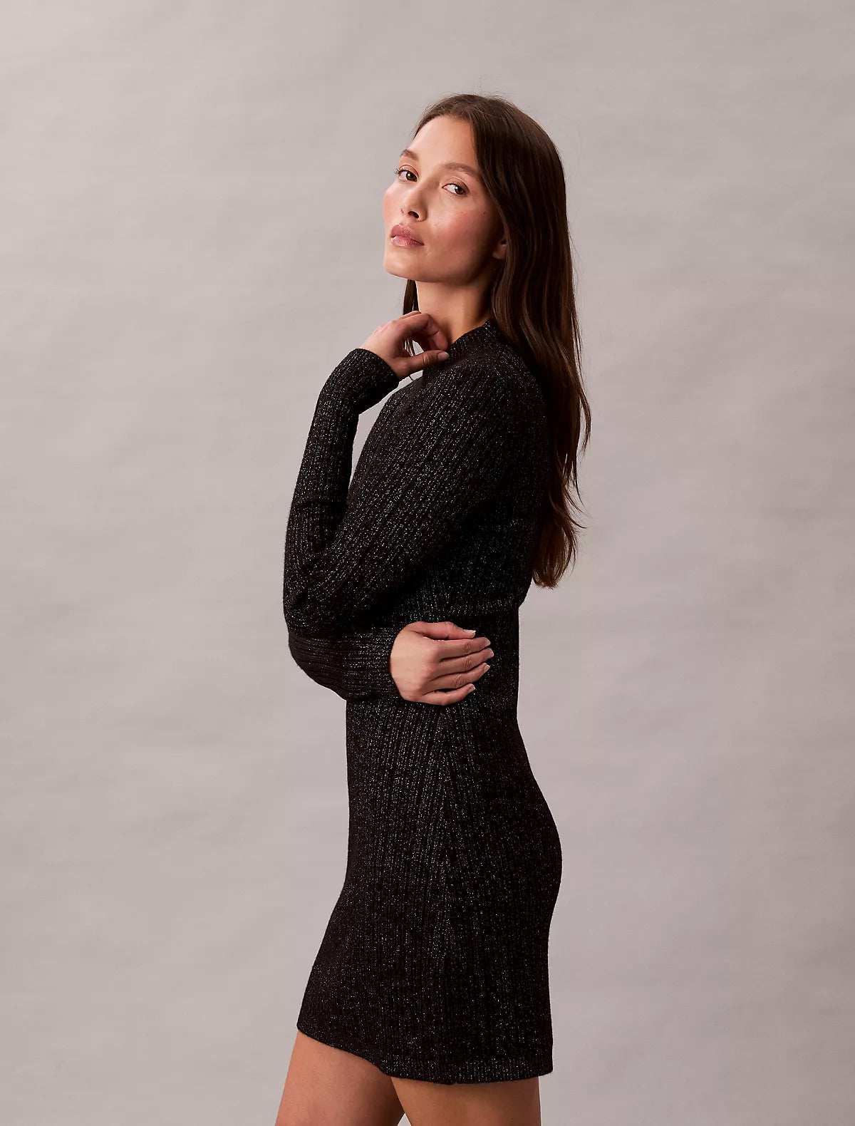 Calvin Klein - Lurex Merino Wool Blend Mini Sweater Dress