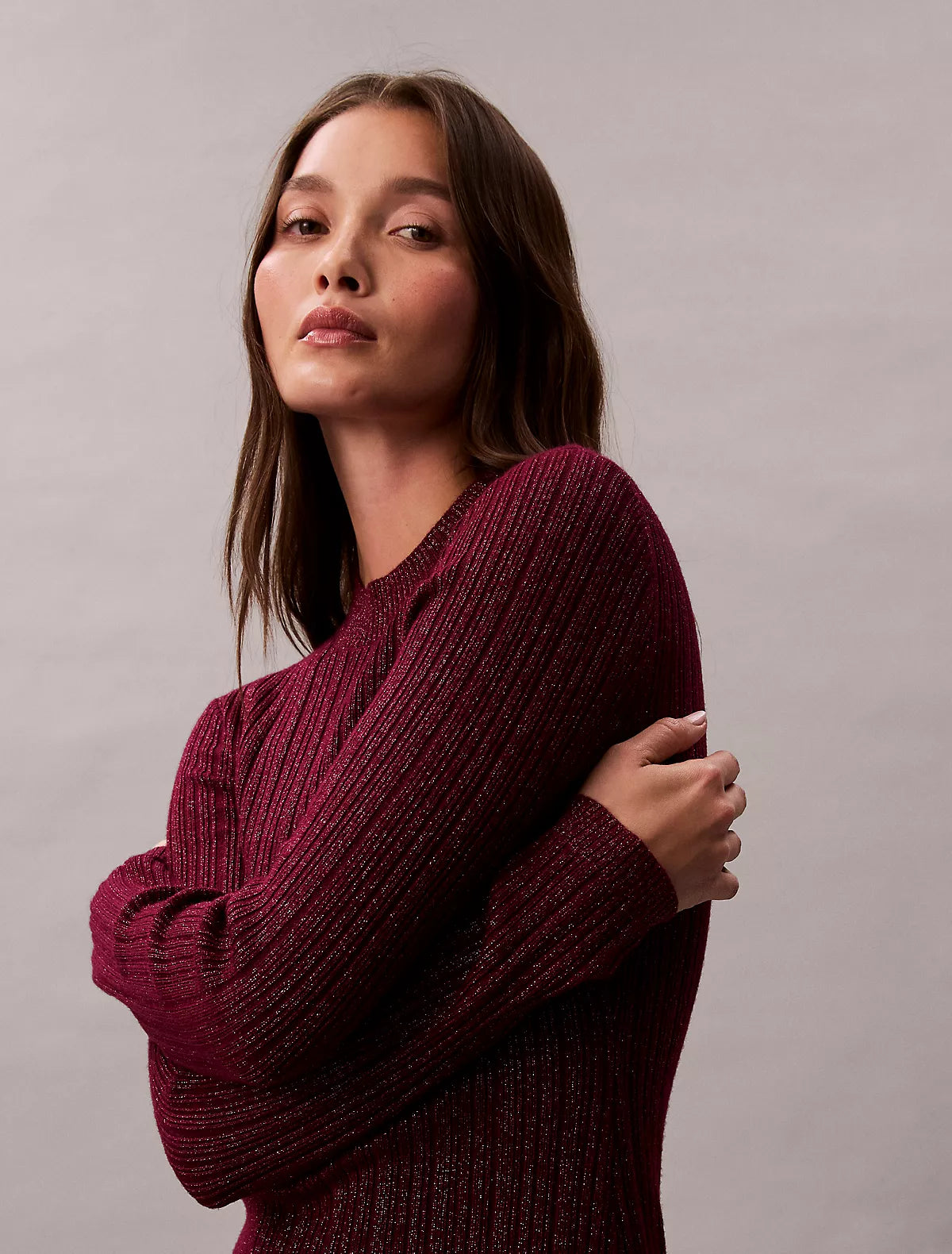 Calvin Klein - Lurex Merino Wool Blend Mini Sweater Dress