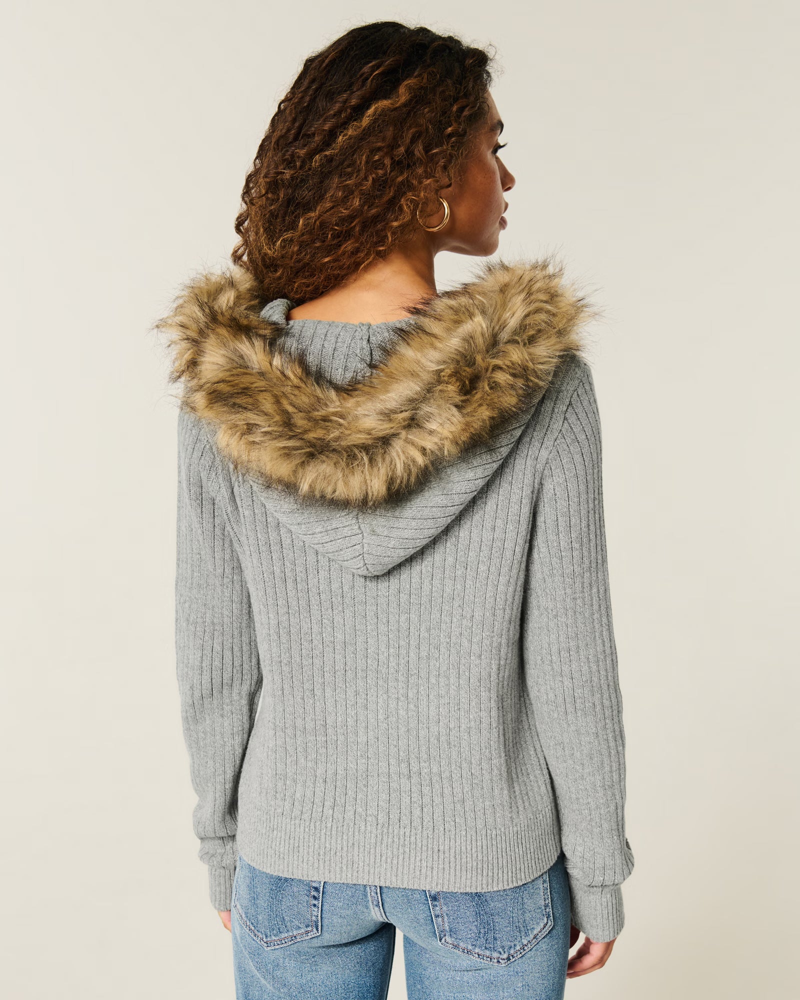 Hollister - Hooded Faux Fur Trim Cardigan
