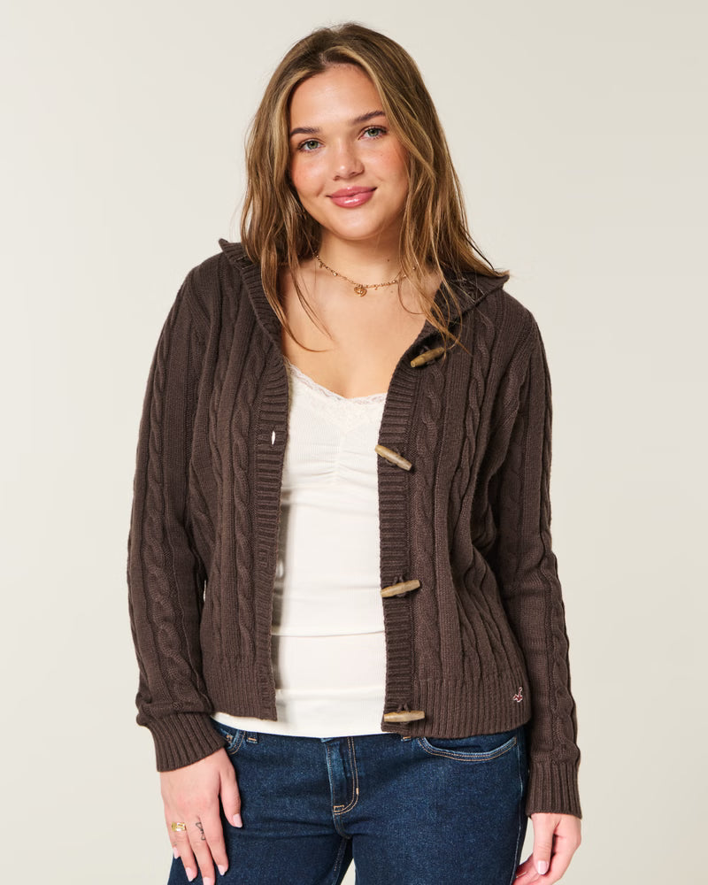 Hollister - Holiday Vault Release Hooded Cable-Knit Toggle Cardigan