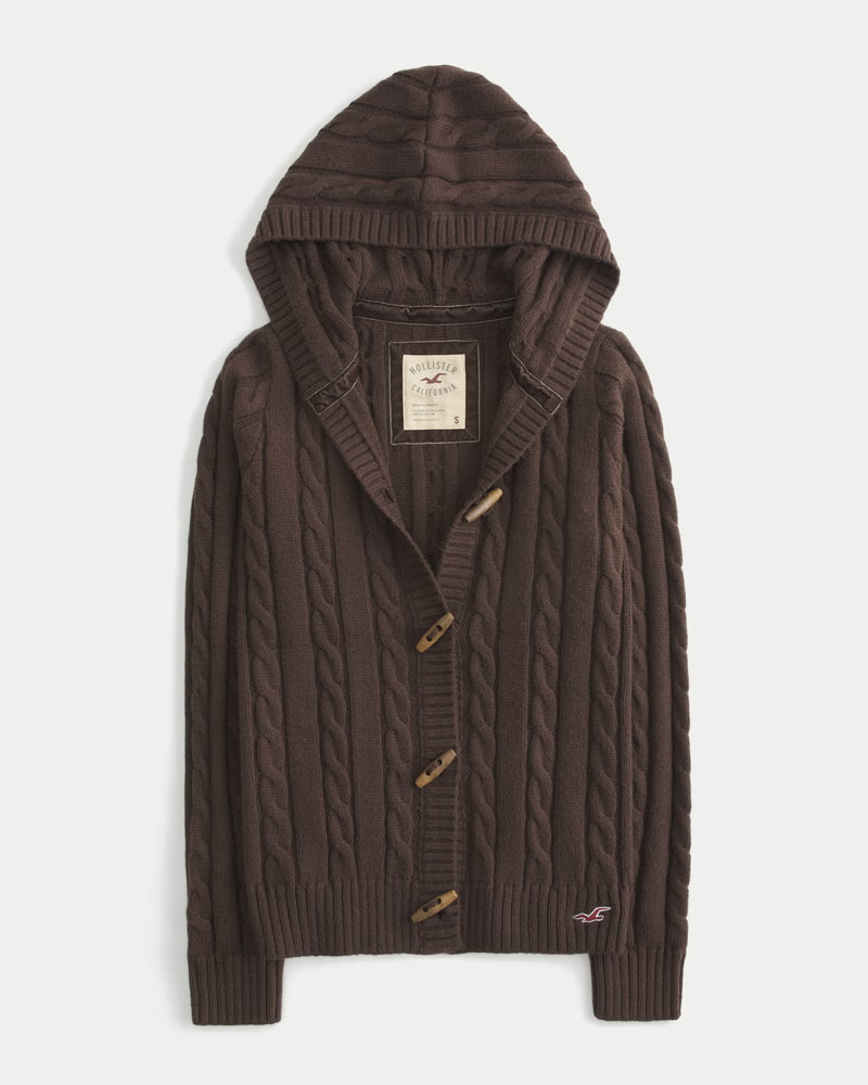 Hollister - Holiday Vault Release Hooded Cable-Knit Toggle Cardigan