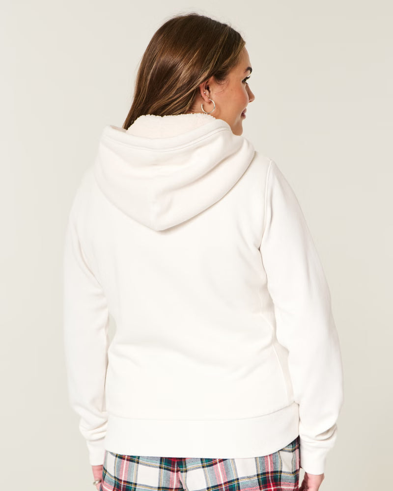 Hollister - Holiday Vault Release Sherpa-Lined Zip-Up Logo Graphic Hoodie