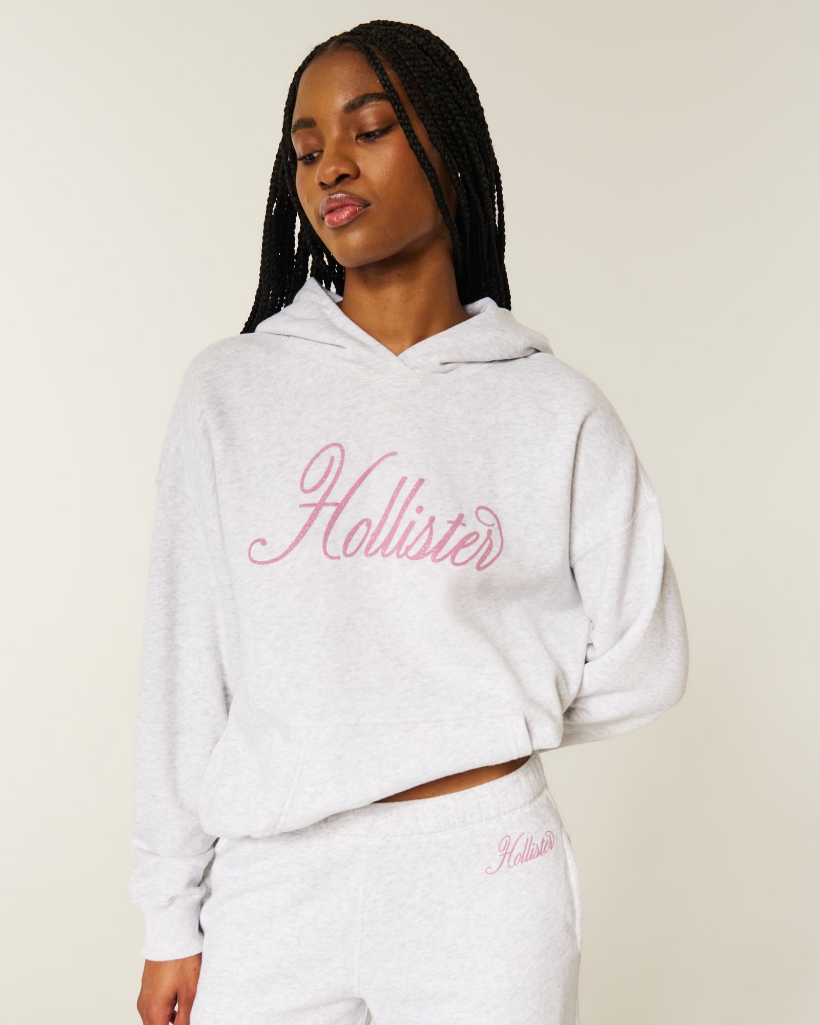 Hollister - Oversized Sparkle Logo Graphic Hoodie