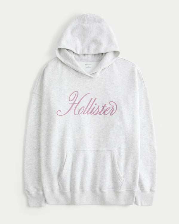 Hollister - Oversized Sparkle Logo Graphic Hoodie