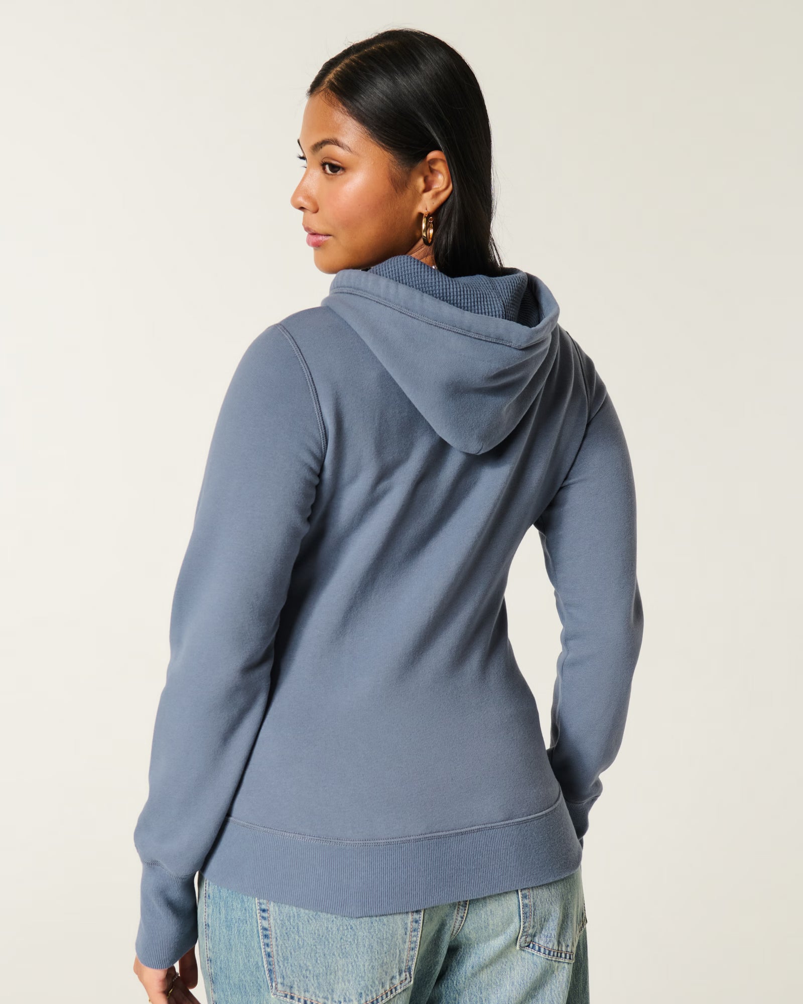 Hollister - Waffle Lined Hood Zip-Up Logo Graphic Hoodie