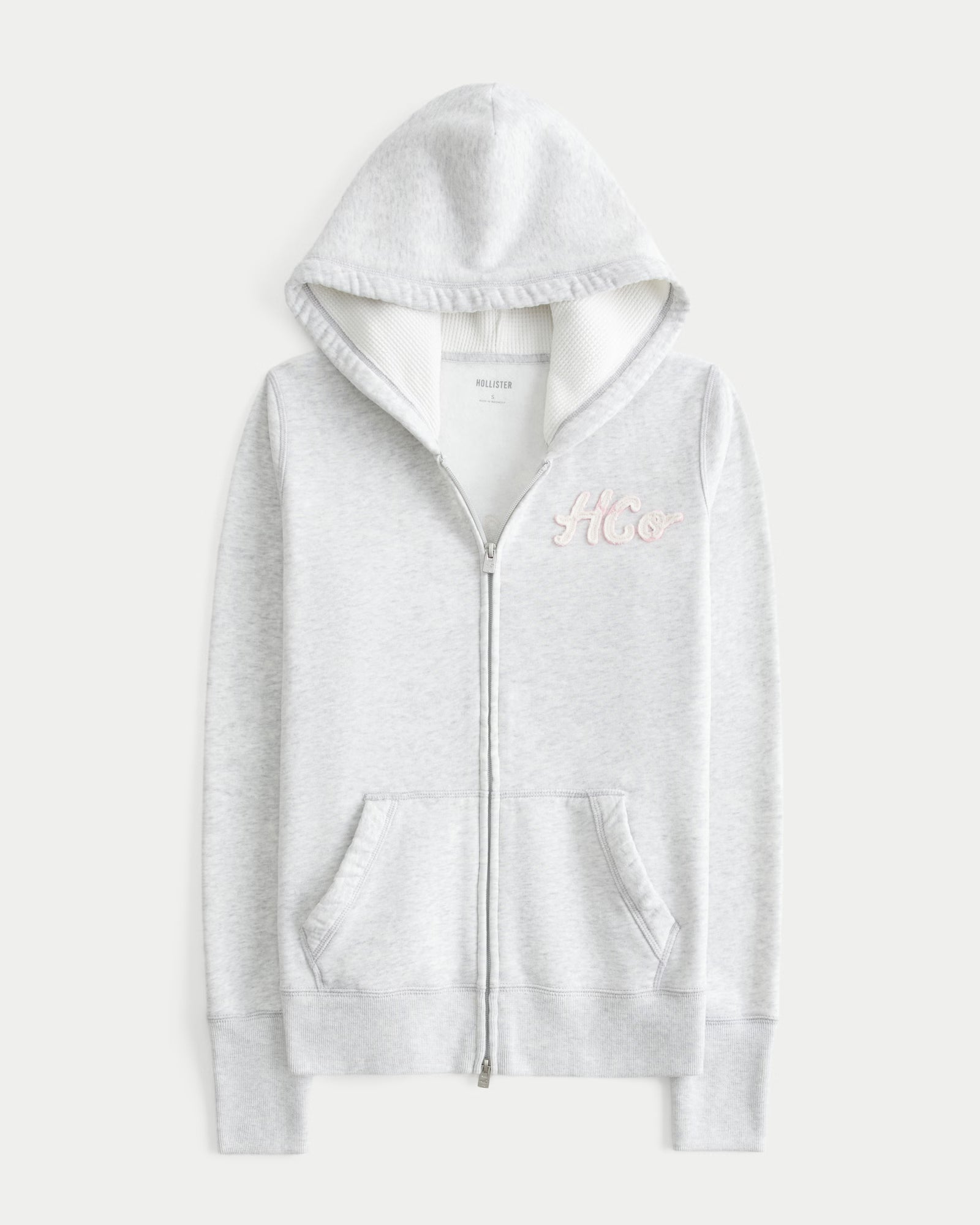Hollister - Waffle Lined Hood Zip-Up Logo Graphic Hoodie