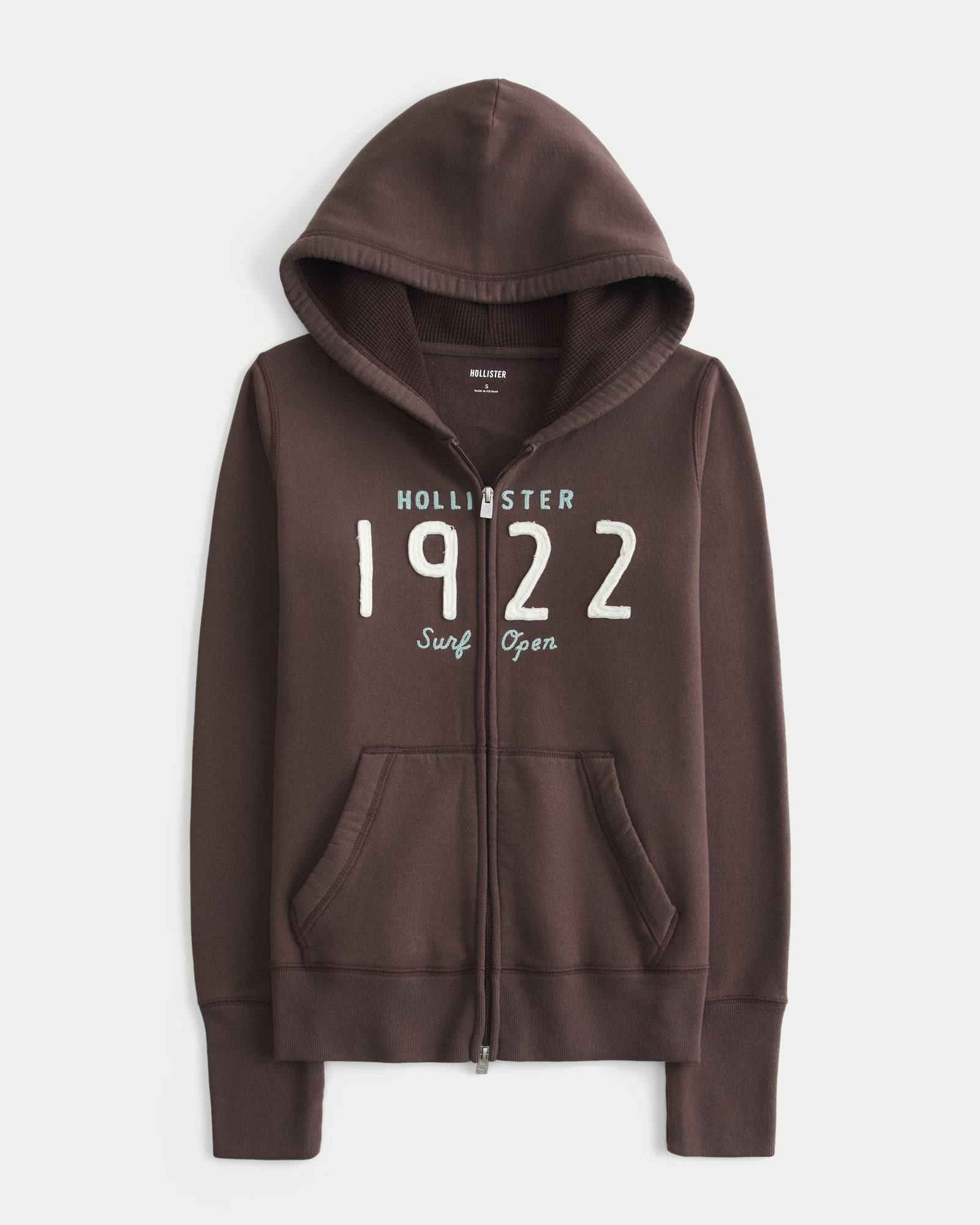 Hollister - Waffle Lined Hood Zip-Up Logo Graphic Hoodie